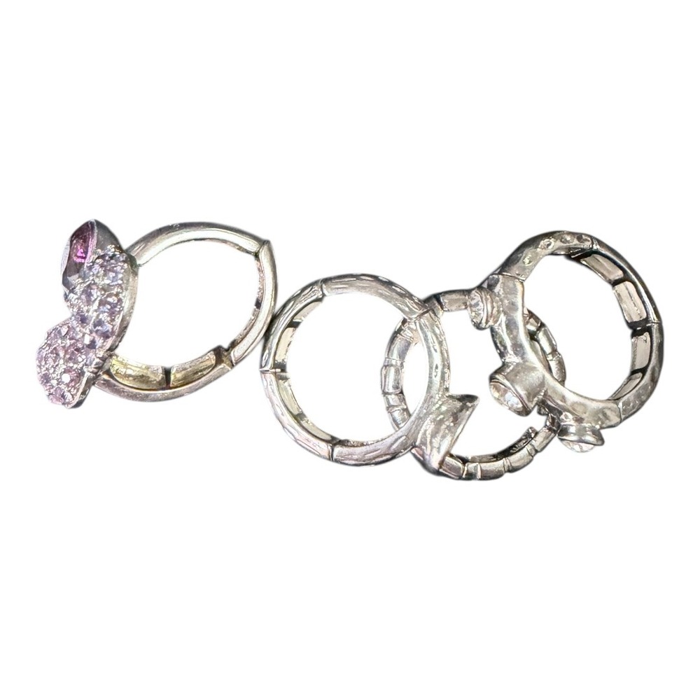Y2K Unbranded Rings Set Purple Silver Stretch Stackable Rhinestone Crystal 4pc - Picture 5 of 6